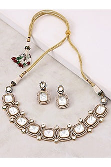 Gold Finish Kundan Polki & Cubic Zirconia Choker Necklace Set