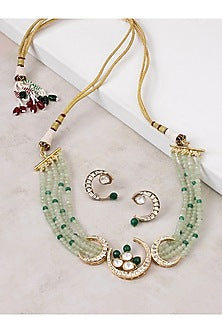 Gold Finish Green Beaded Choker Necklace Set