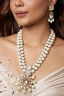 Gold Finish Pearl Pendant Necklace Set