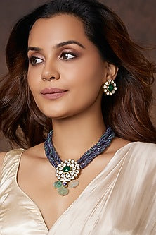 Gold Finish Kundan Polki Pendant Necklace Set