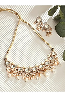 Gold Finish Kundan Polki Choker Necklace Set