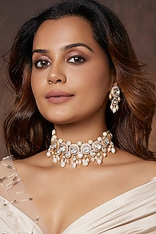 Gold Finish Kundan Polki Choker Necklace Set