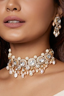 Gold Finish Kundan Polki Choker Necklace Set