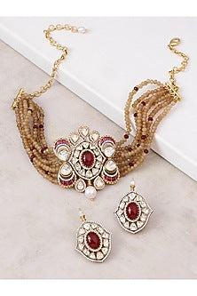 Gold Finish Polki Choker Necklace Set