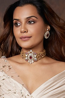 Gold Finish Polki Choker Necklace Set