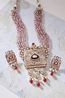 Gold Finish Polki Handcrafted Necklace Set