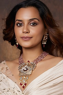 Gold Finish Polki Handcrafted Necklace Set