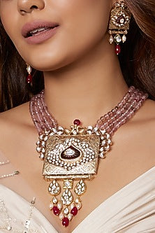 Gold Finish Polki Handcrafted Necklace Set