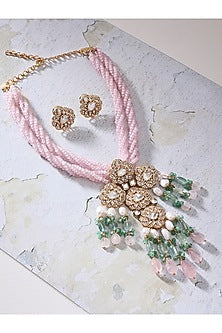 Gold Finish Kundan Polki Pendant Necklace Set