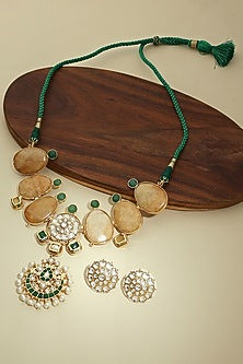 Gold Finish Yellow Agate Pendant Necklace Set