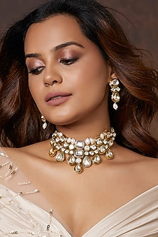 Gold Finish Kundan Polki Choker Necklace Set