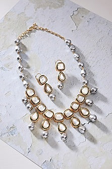 Gold Finish Kundan Polki Necklace Set