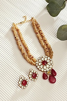 Gold Finish Kundan Polki Necklace Set