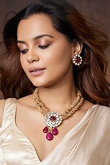 Gold Finish Kundan Polki Necklace Set
