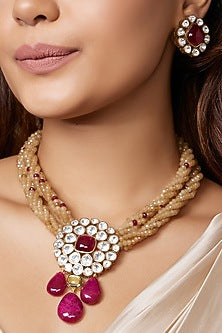 Gold Finish Kundan Polki Necklace Set