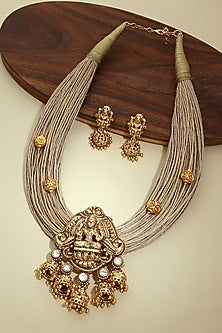 Gold Finish Polki Temple Pendant Necklace Set