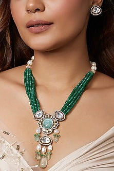 Gold Finish Green Kundan Polki Necklace Set