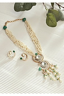 Gold Finish Kundan Polki Pendant Necklace Set