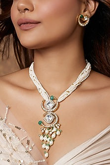 Gold Finish Kundan Polki Pendant Necklace Set