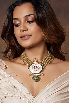 Gold Finish Mother Of Pearl Pendant Necklace