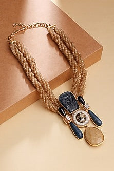 Gold Finish Twisted Beads Pendant Necklace