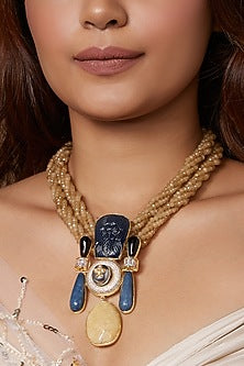 Gold Finish Twisted Beads Pendant Necklace