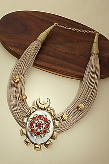 Gold Finish Mother Of Pearl Pendant Necklace