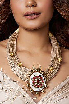 Gold Finish Mother Of Pearl Pendant Necklace