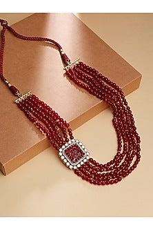 Gold Finish Hydro Ruby Brooch Necklace