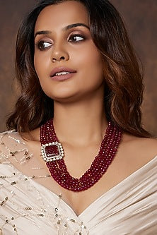 Gold Finish Hydro Ruby Brooch Necklace