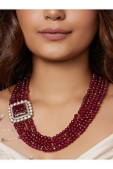 Gold Finish Hydro Ruby Brooch Necklace