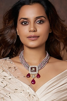 Gold Finish Kundan Polki Necklace
