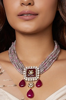 Gold Finish Kundan Polki Necklace
