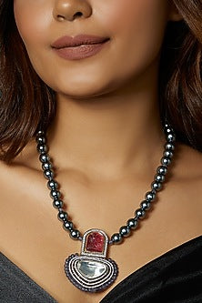 White Finish Grey Pearl Necklace