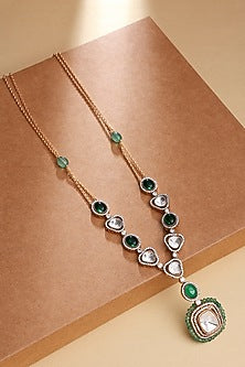 Gold Finish Kundan Polki & Cabachon Emerald Necklace