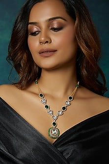 Gold Finish Kundan Polki & Cabachon Emerald Necklace