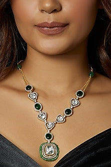 Gold Finish Kundan Polki & Cabachon Emerald Necklace