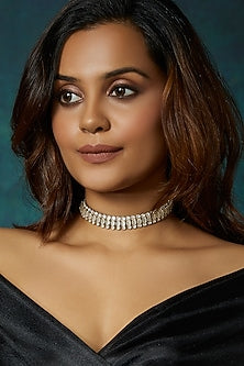 Gold Finish Kundan Polki & Cabachon Grey Stone Choker Necklace