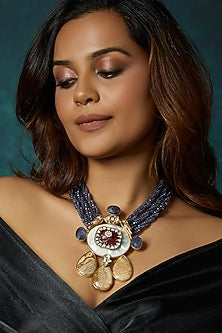Gold Finish Kundan Polki & Mother Of Pearl Necklace
