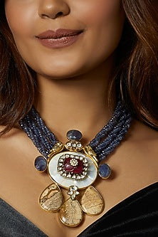 Gold Finish Kundan Polki & Mother Of Pearl Necklace