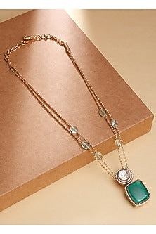Gold Finish Kundan Polki & Hydro Green Emerald Cabachon Necklace