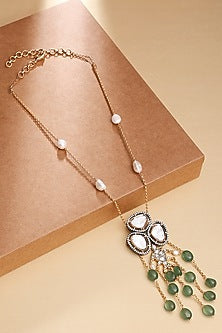 Gold Finish Kundan Polki & Green Jade Beaded Necklace