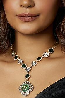 Gold Finish Kundan Polki & Moonstone Necklace