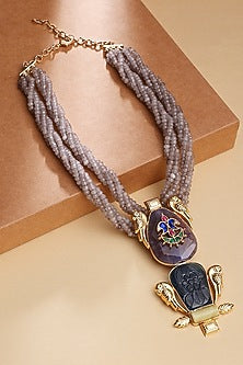 Gold Finish Kundan Polki & Multi-Colored Agate Stone Necklace
