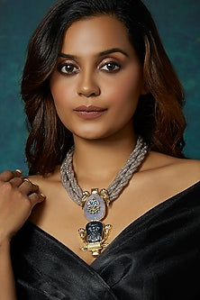 Gold Finish Kundan Polki & Multi-Colored Agate Stone Necklace