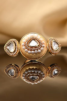 Gold Plated Kundan Polki & Pearl Ring