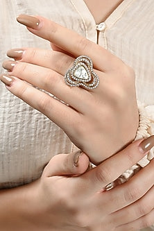 Gold Plated Kundan Polki & Zircon Ring