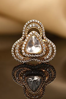 Gold Plated Kundan Polki & Zircon Ring