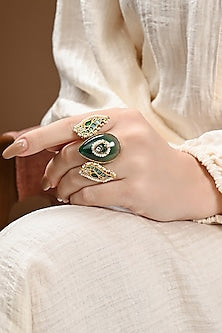 Gold Plated Green Agate & Kundan Polki Ring
