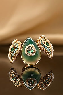 Gold Plated Green Agate & Kundan Polki Ring